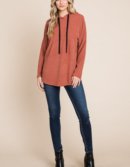Load image into Gallery viewer, BOMBOM Contrast Drawstring Drop Shoulder Knit Hoodie
