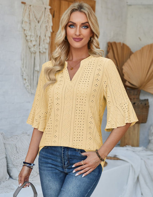 Load image into Gallery viewer, Eyelet Notched Half Sleeve T-Shirt
