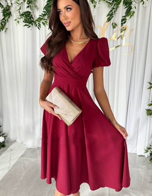Load image into Gallery viewer, Surplice Puff Sleeve Midi Dress
