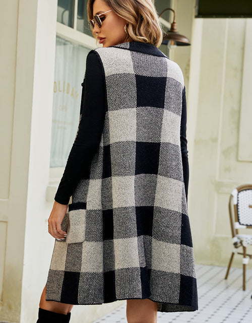 Load image into Gallery viewer, Plaid Open Front Sleeveless Cardigan with Pockets
