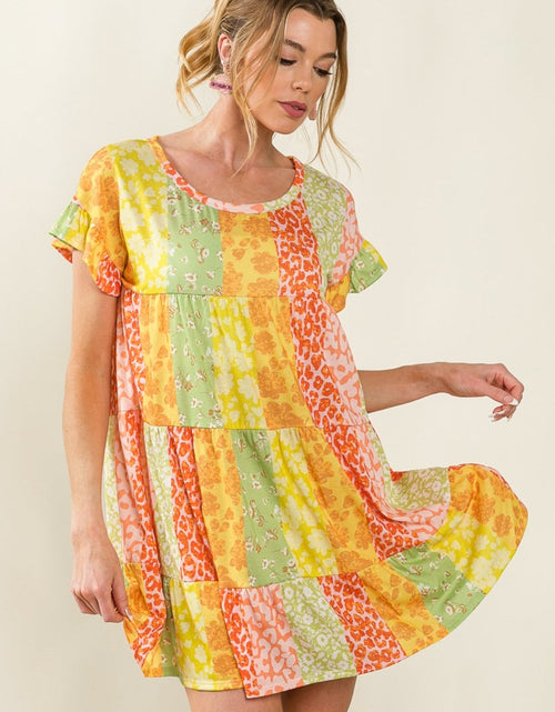 Load image into Gallery viewer, BiBi Leopard Short Sleeve Tiered Dress
