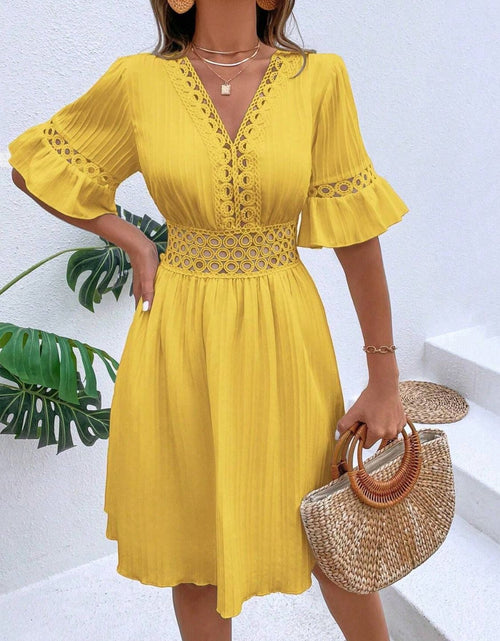 Load image into Gallery viewer, Cutout V-Neck Flounce Sleeve Mini Dress
