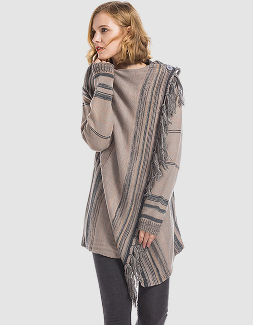 Load image into Gallery viewer, Angel Wings Tassel Striped Open Front Long Sleeve Cardigan
