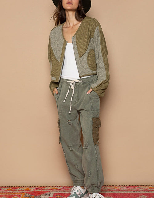Load image into Gallery viewer, POL Quilted Knit Viding Detail Knit Patch Jacket
