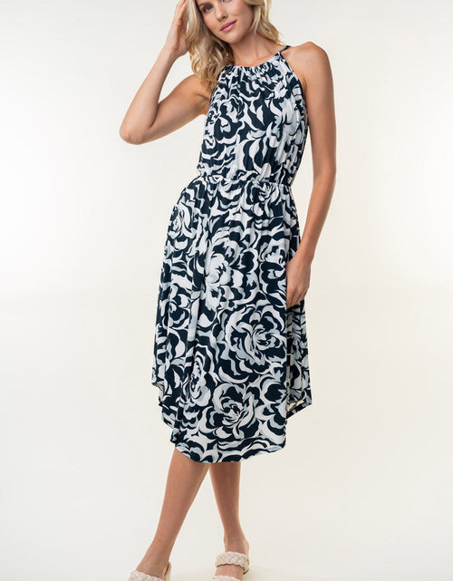 Load image into Gallery viewer, White Birch Tied Ruched Floral Sleeveless Knee Length Dress
