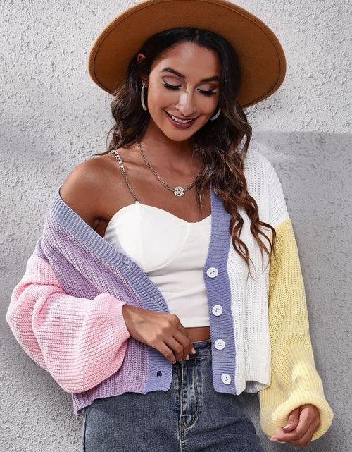 Load image into Gallery viewer, Color Block Ribbed Long Sleeve Cardigan
