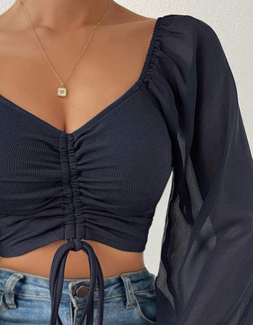 Load image into Gallery viewer, Drawstring Sweetheart Neck Cropped Top
