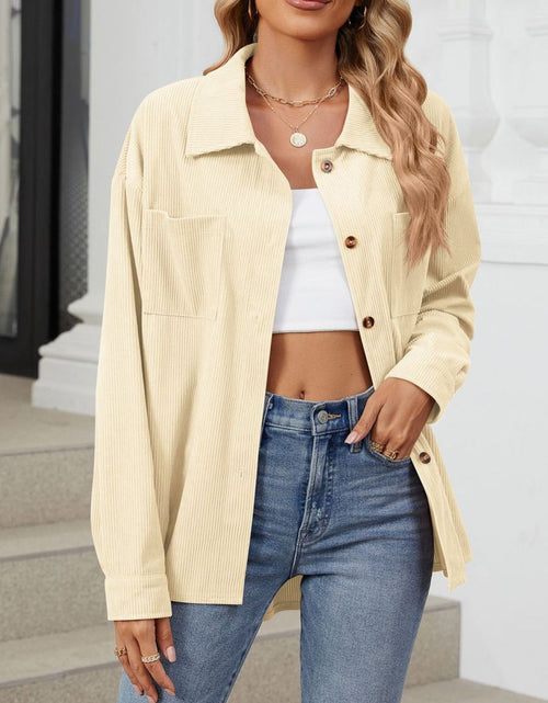 Load image into Gallery viewer, Button Up Dropped Shoulder Long Sleeve Outerwear

