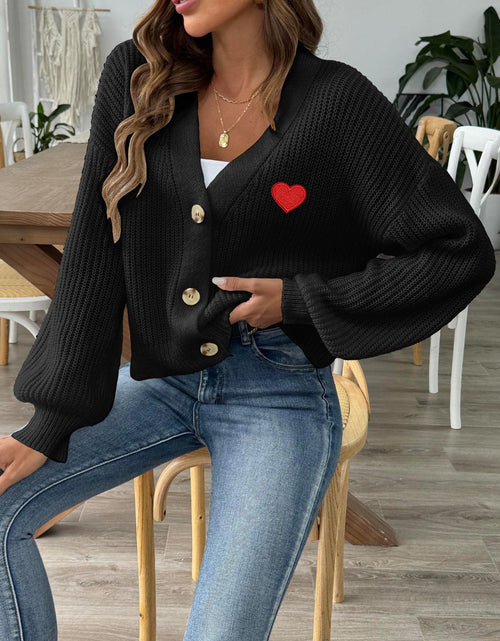 Load image into Gallery viewer, Heart Button Down V-Neck Long Sleeve Cardigan
