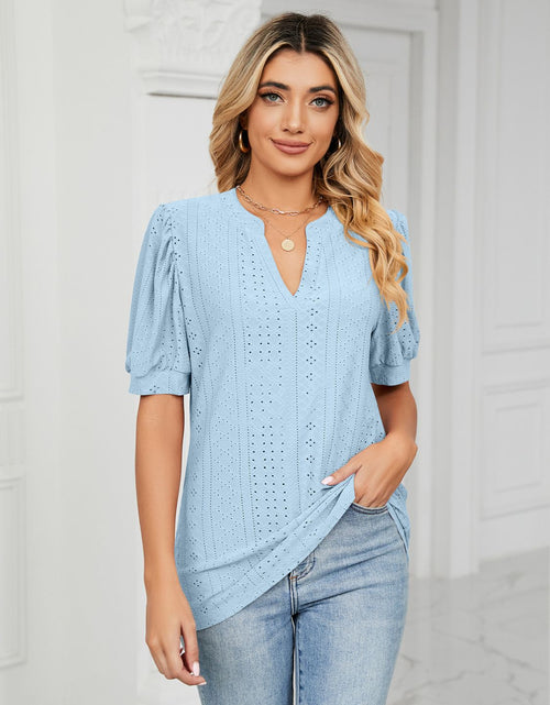 Load image into Gallery viewer, Florira Eyelet Notched Short Sleeve T-Shirt
