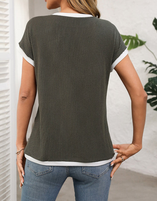 Load image into Gallery viewer, Contrast Trim Round Neck Short Sleeve T-Shirt
