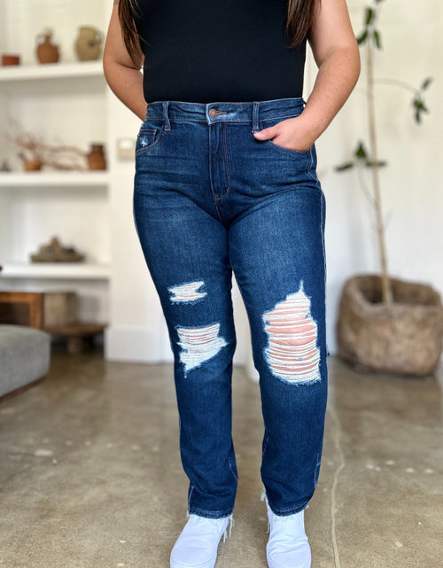Load image into Gallery viewer, Judy Blue Full Size High Waist Rigid Magic Heavy Destroy Straight Jeans
