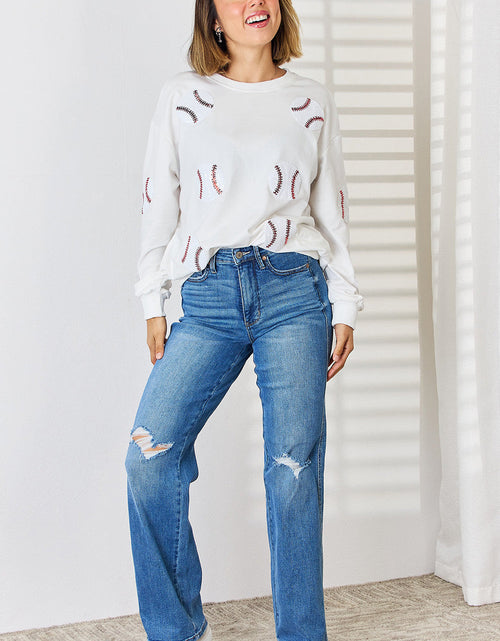 Load image into Gallery viewer, Sequin Baseball Round Neck Dropped Shoulder Sweatshirt
