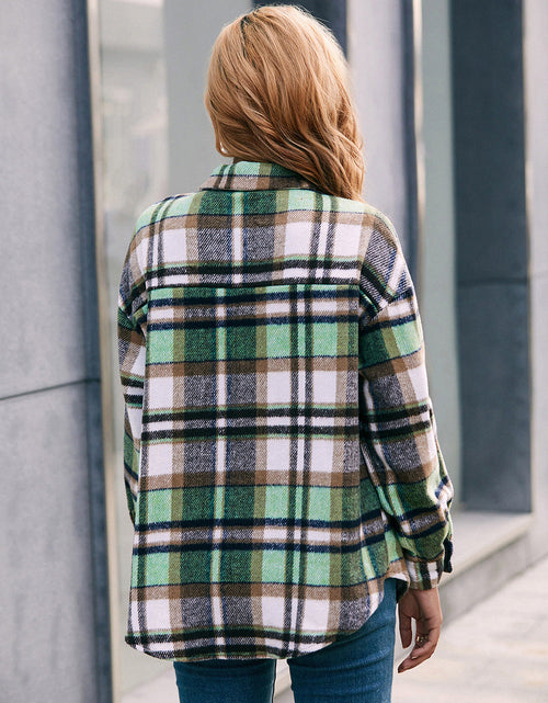 Load image into Gallery viewer, Ivy Lane Meet You Outside Plaid Button Down Curved Hem Shacket
