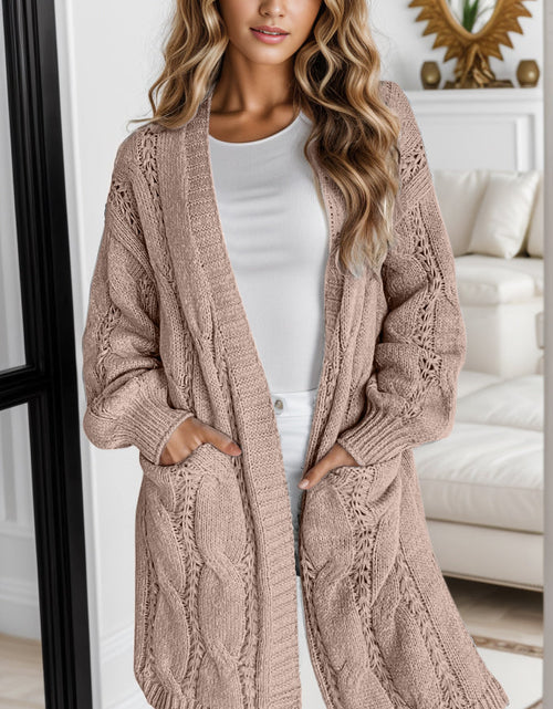 Load image into Gallery viewer, Cable-Knit Dropped Shoulder Slit Cardigan

