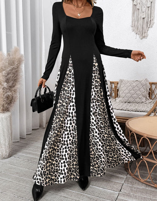 Load image into Gallery viewer, Perfee Leopard Square Neck Long Sleeve Maxi Dress
