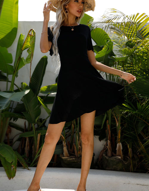 Load image into Gallery viewer, Shiny Round Neck Short Sleeve Mini A-Line Dress
