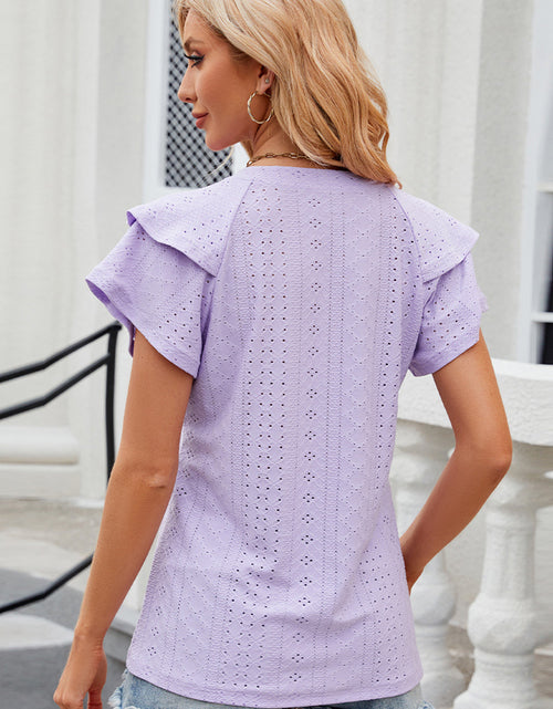 Load image into Gallery viewer, Eyelet Notched Flutter Sleeve T-Shirt
