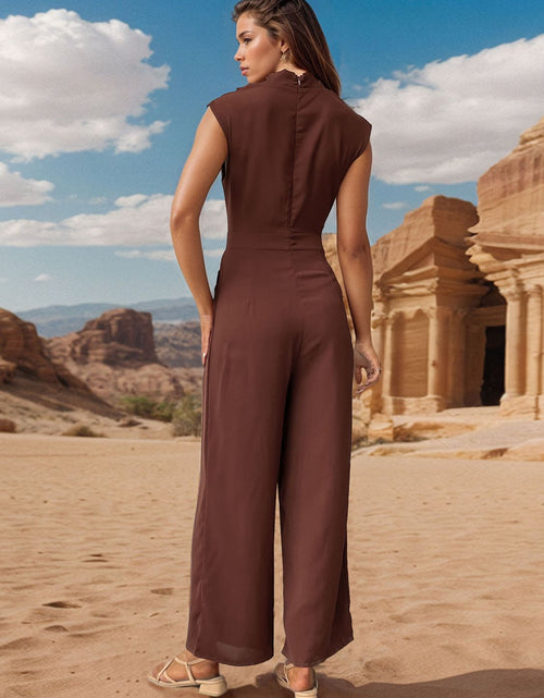Load image into Gallery viewer, Perfee Ruched Mock Neck Sleeveless Jumpsuit

