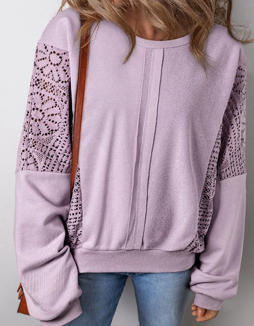 Load image into Gallery viewer, Openwork Round Neck Long Sleeve Sweatshirt
