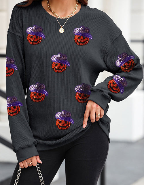 Load image into Gallery viewer, Sequin Pumpkin Long Sleeve Sweatshirt

