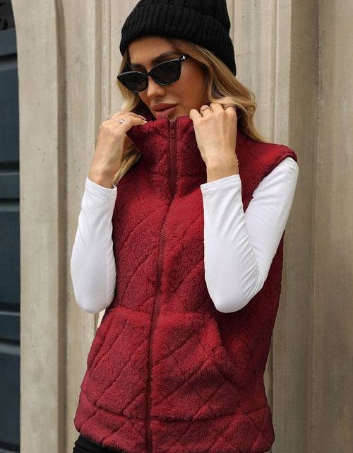 Load image into Gallery viewer, Fuzzy Plaid Texture Zip Up Vest Coat
