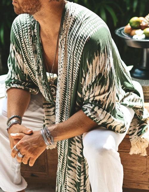 Load image into Gallery viewer, Men's Full Size Fringe Open Front Cover-Up Plus Size
