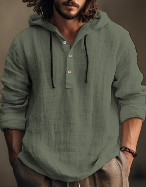 Load image into Gallery viewer, Men's Full Size Half Button Long Sleeve Hoodie
