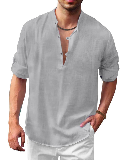 Load image into Gallery viewer, Men's Full Size Half Button Long Sleeve Shirt Plus Size
