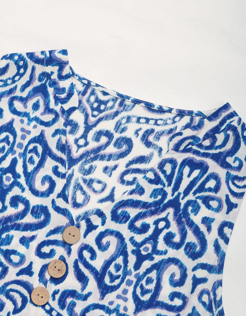 Load image into Gallery viewer, Perfee Decorative Button Printed Notched Sleeveless Midi Dress
