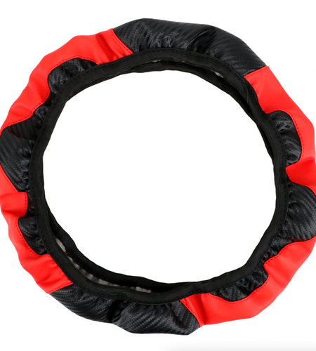 Car Steering Wheel Cover Red Black Leather Anti-slip For 15"/38cm Carbon Fiber