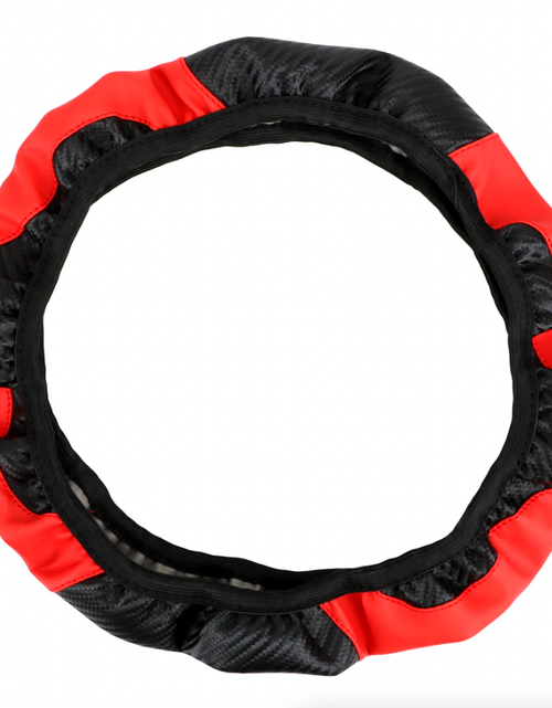 Load image into Gallery viewer, Car Steering Wheel Cover Red Black Leather Anti-slip For 15"/38cm Carbon Fiber
