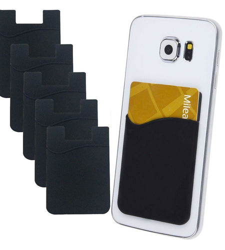 5x Silicone Credit Card Holder Cell Phone Wallet Pocket Sticker Adhesive Black