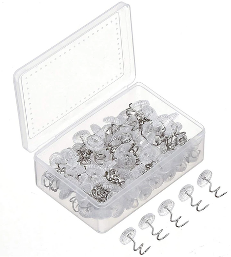50 Pcs Upholstery Tacks Headliner Pins Clear Heads Twist Bed Fabric Sofa Chair