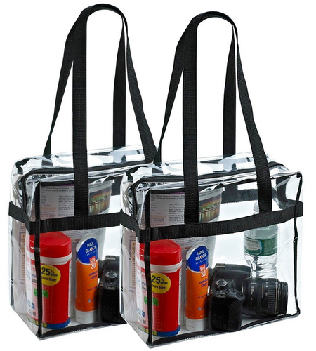 2x Clear PVC Tote Bag Women Large Transparent Handbag Zip Purse Stadium Security