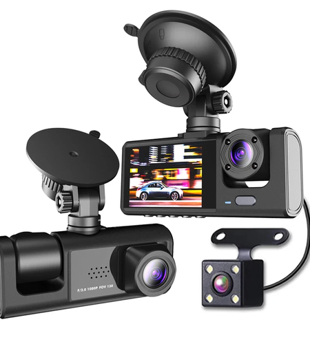 Car Dual Lens Dash Cam HD 1080P Front/Rear/Inside Video Recorder Camera G-Sensor