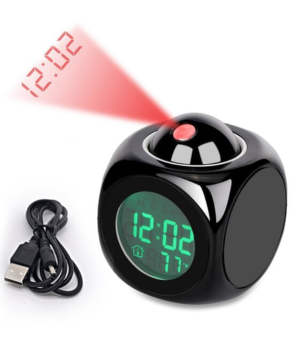 LED Projection Alarm Clock Digital LCD Display Voice Talking Weather Snooze USB