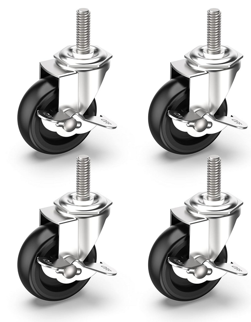 Load image into Gallery viewer, 4x 3 Inch Rubber Casters Heavy Duty Safety Brake Wheels For Wire Shelving Rack

