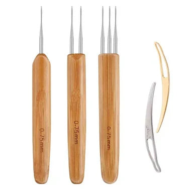 Load image into Gallery viewer, 5Pcs DIY Crochet Needle Hook Bamboo Handle Dread Knit Hair Making Braiding Tool
