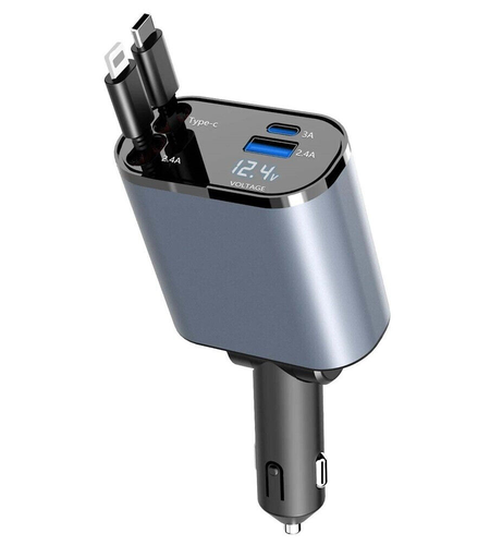 Retractable Car Charger 4 in 1 Fast Car Phone Charger 120W With USB Type C Cable