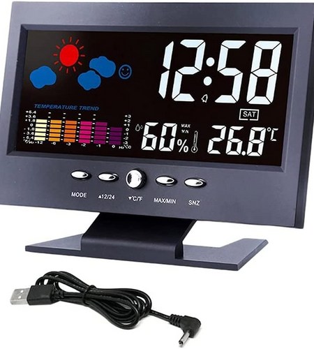 LED Digital Alarm Clock Snooze Calendar Thermometer Hygrometer Weather Display