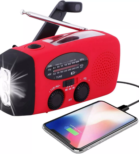 Emergency Radio Crank Solar Hand Weather 1000mAh Power Bank Charger Flash Light