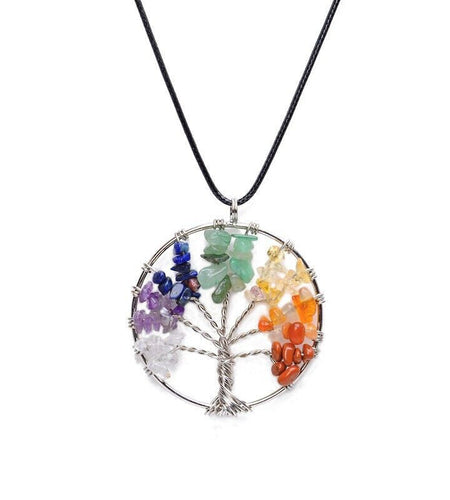 Tree of Life Pendant Necklace 7 Chakra Natural Gemstone Crystal Stones Healing