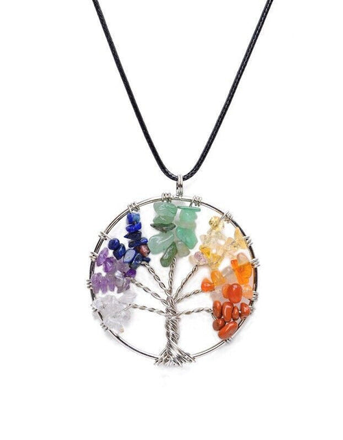 Load image into Gallery viewer, Tree of Life Pendant Necklace 7 Chakra Natural Gemstone Crystal Stones Healing
