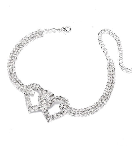 Double Heart Anklet Bracelet Love Barefoot Chain Bling Crystal Ankle Bracelet US