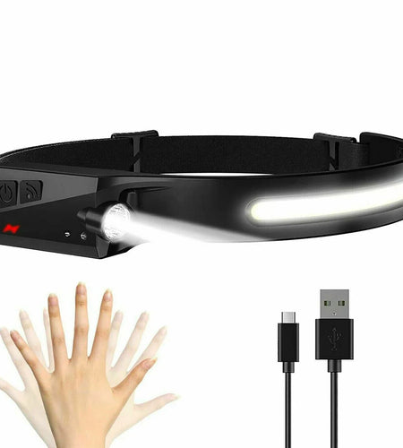 COB LED Headlamp USB Rechargeable Headlight Torch Work Light Bar Head Band Lamp