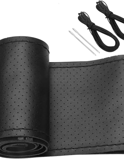 Load image into Gallery viewer, Genuine Leather DIY Car Steering Wheel Cover Anti-slip For 15"/38 cm Black US
