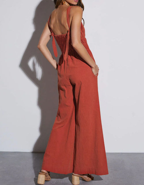 Load image into Gallery viewer, Perfee Ruched Wide Strap Jumpsuit with Pockets
