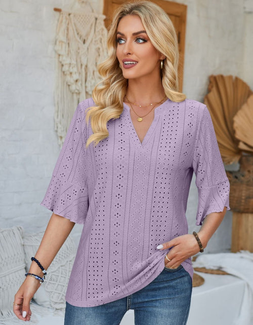 Load image into Gallery viewer, Eyelet Notched Half Sleeve T-Shirt

