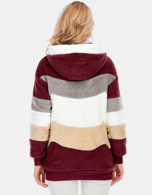 Load image into Gallery viewer, Full Size Drawstring Color Block Zip Up Hooded Outerwear
